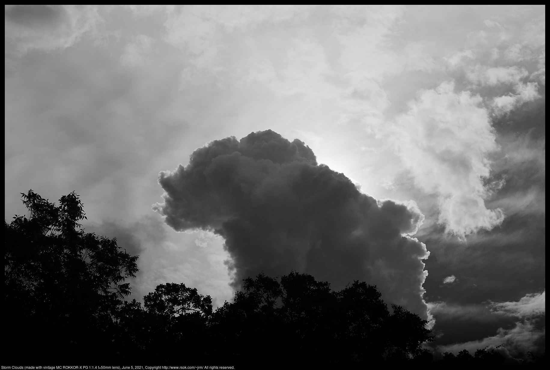 Storm Clouds (made with vintage MC ROKKOR-X PG 1:1.4 f=50mm lens), June 5, 2021