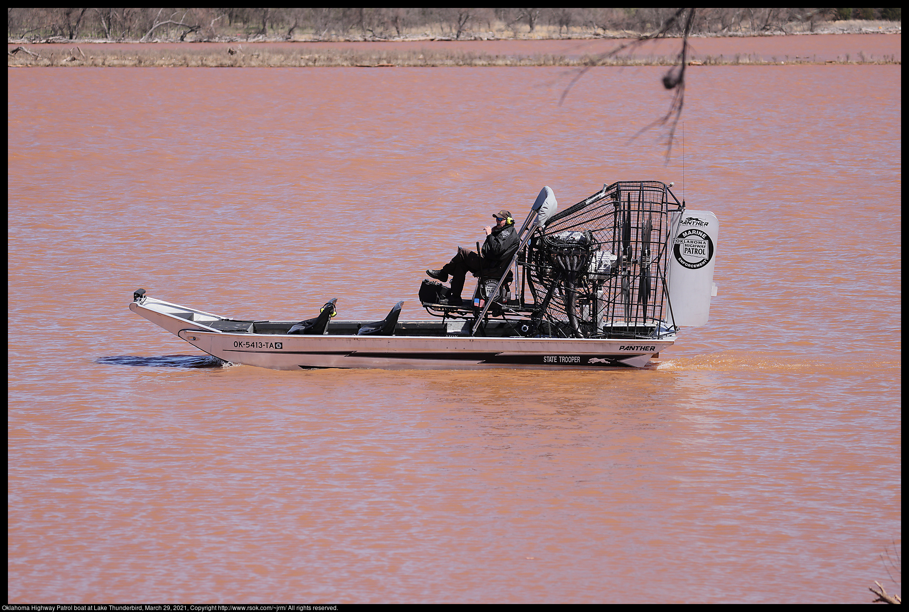 Oklahoma Highway Patrol boat at Lake Thunderbird, March 29, 2021