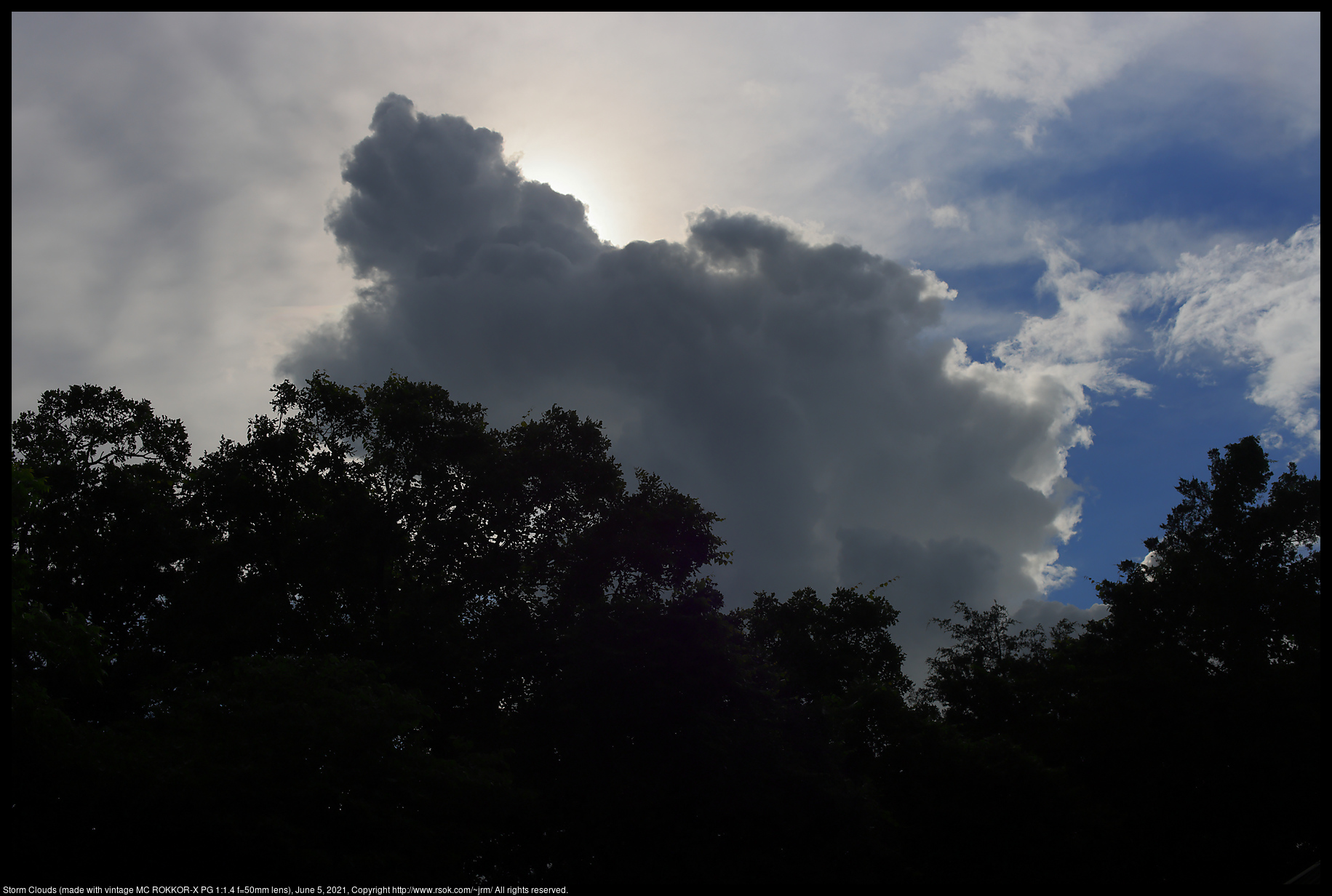 Storm Clouds (made with vintage MC ROKKOR-X PG 1:1.4 f=50mm lens), June 5, 2021