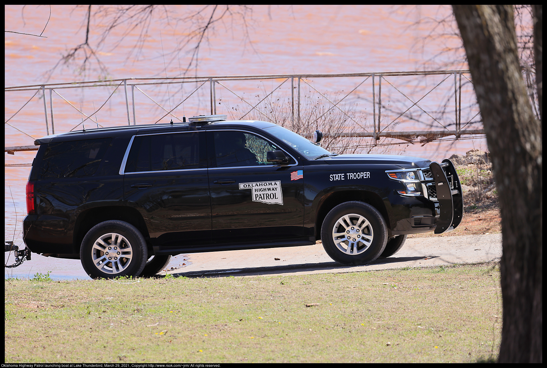 Oklahoma Highway Patrol launching boat at Lake Thunderbird, March 29, 2021