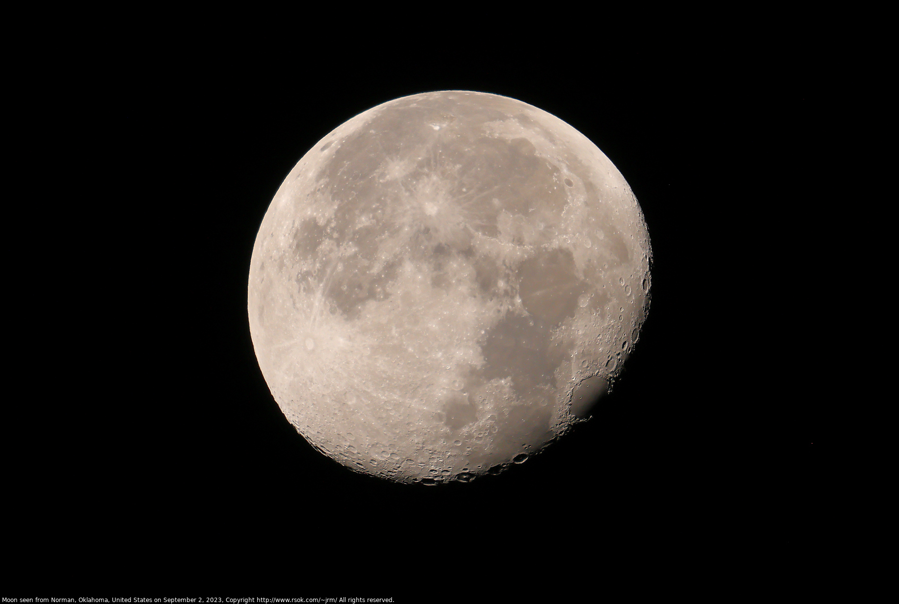 Moon seen from Norman, Oklahoma, United States on September 2, 2023