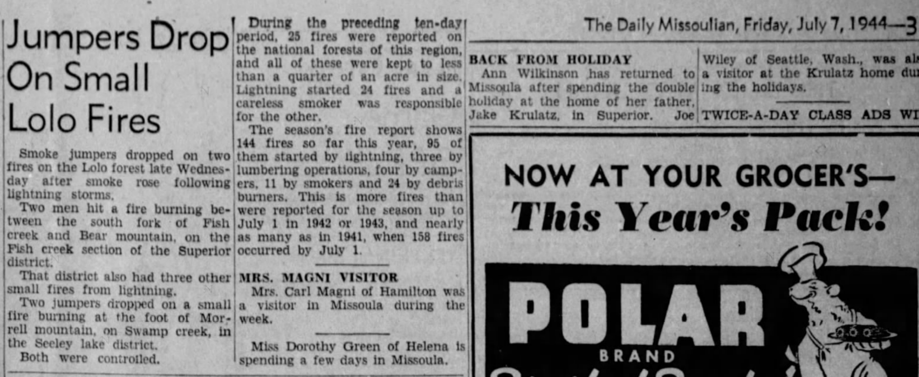 clip from The Daily Missoulian, Friday, Jul 7, 1944